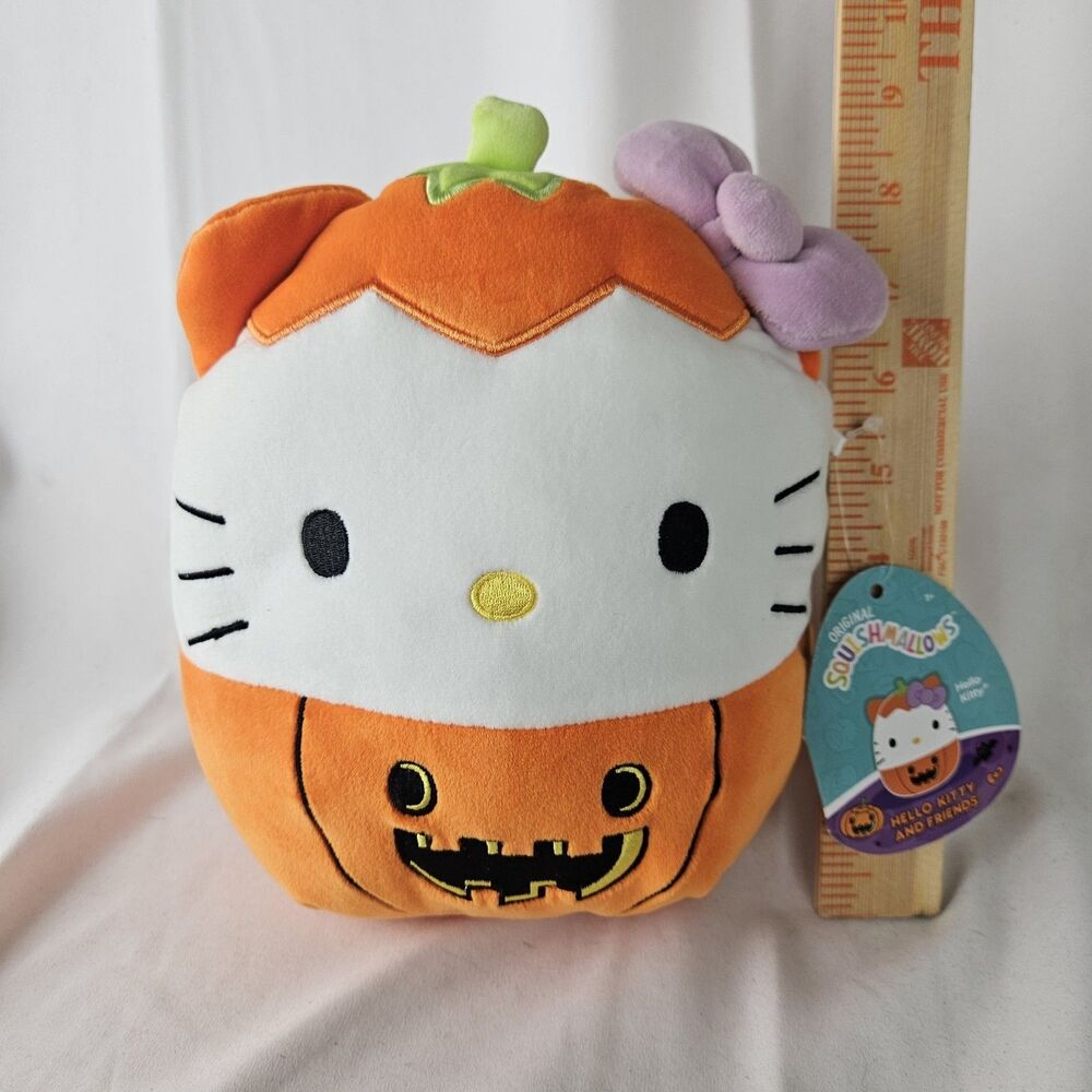 Original Squishmallows Halloween Hello Kitty Cute Pumpkin Soft Stuffed Plush Toy